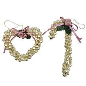 Faux Pearl Beads Christmas Ornament Heart & Candy Cane Shape